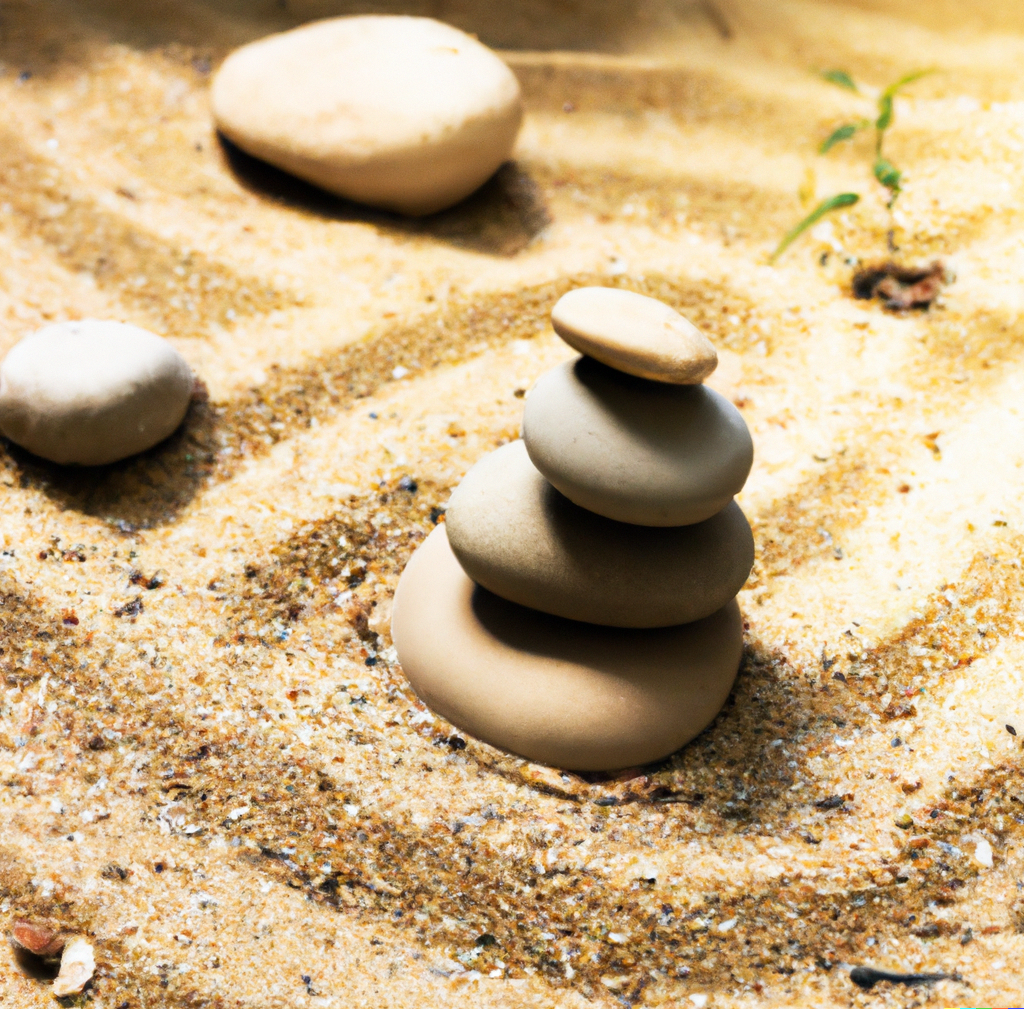 Image: Zen garden with balanced rocks, representing stability and resilience