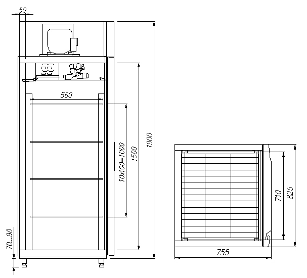 Шкаф Polus / Полюс С МЕТАЛЛИЧЕСКИМИ ДВЕРЬМИ V700 Сarboma INOX чертёж