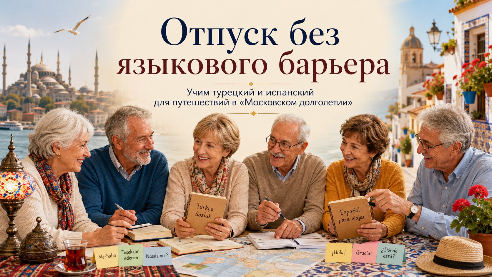 Отпуск без языкового барьера: учим турецкий и испанский для путешествий в Московском долголетии