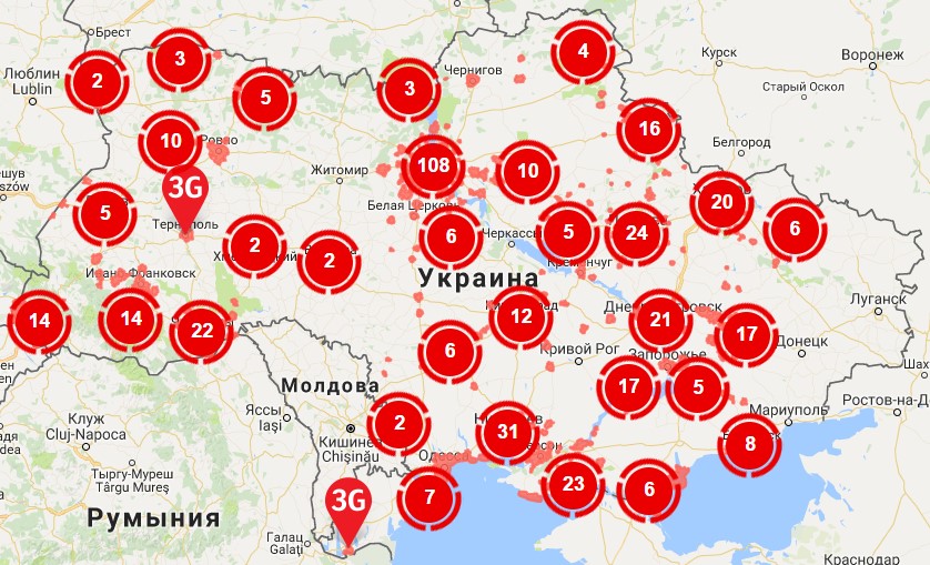 Общая карта покрытия сотовых операторов