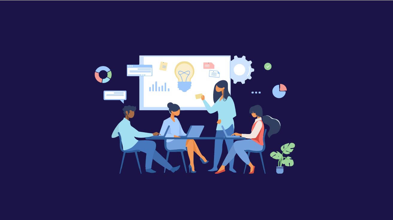 Команда обсуждает итоги оценки эффективности обучения персонала на встрече