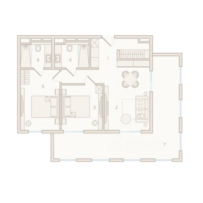 Планировка 2-комнатных апартаментов от 96 м² в Николай I Hotel and Spa