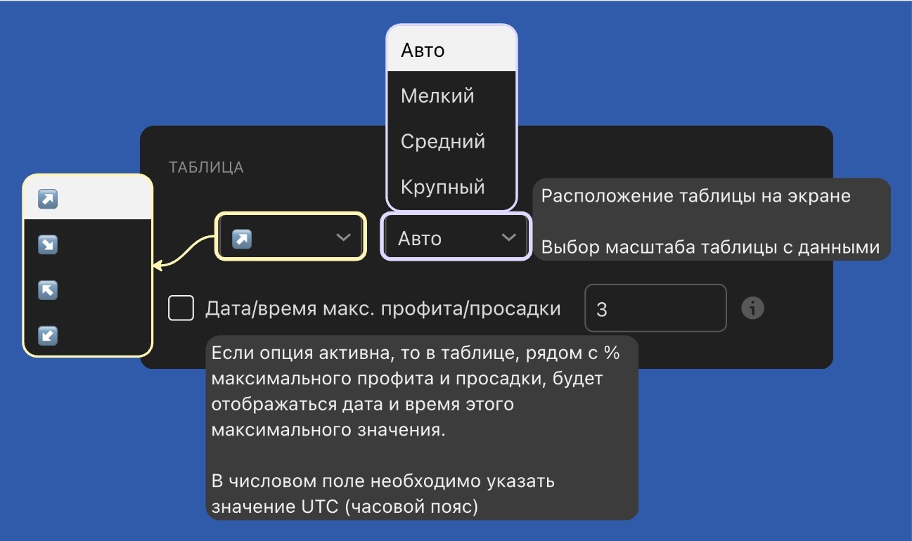 Настройки: таблица