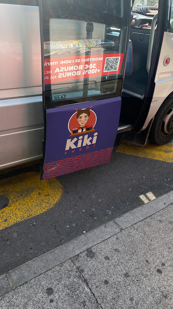 Kiki Sushi outdoor advertising banner promoting food delivery