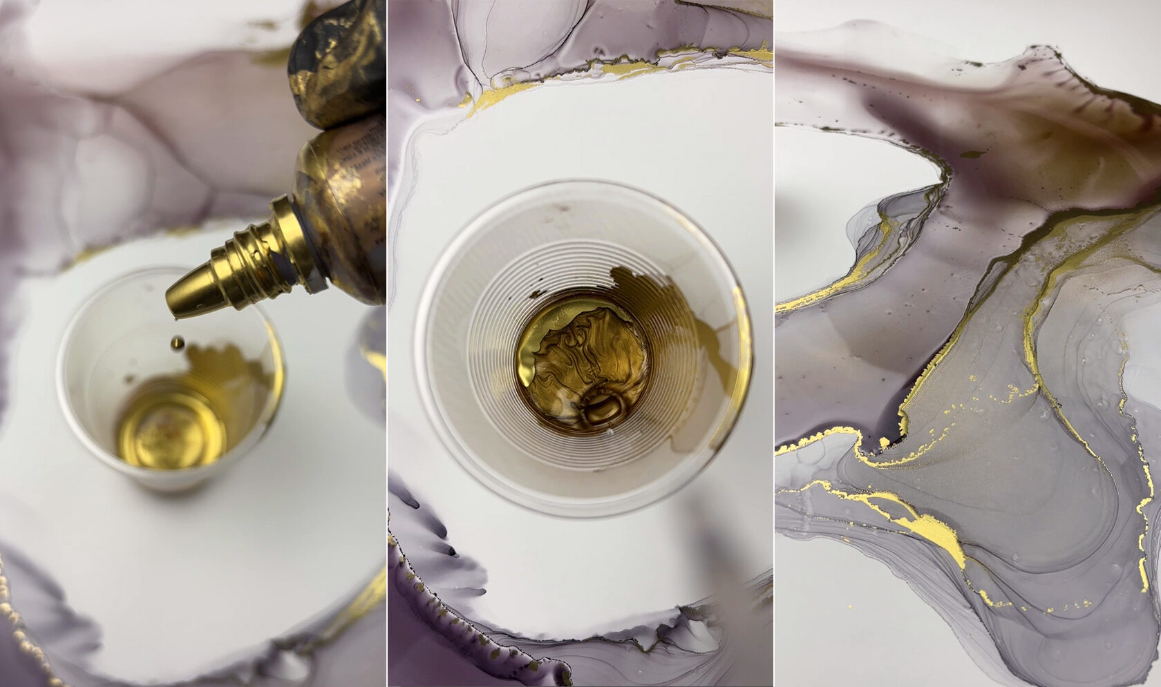 Кадры крупным планом из процесса рисования в технике alcohol ink на мастер-классе по современной интерьерной живописи спиртовыми чернилами в СПб в Luvrcion — баре интерьерных картин Алевтины Шелест