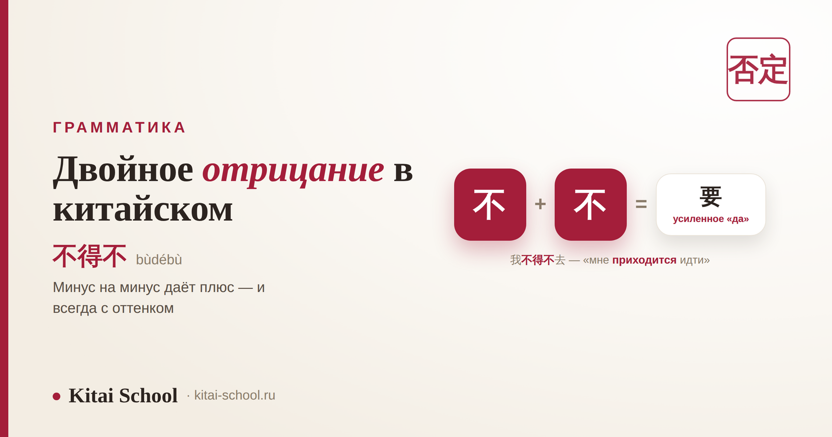 Двойное отрицание в китайском: 不 + 不 = усиленное утверждение