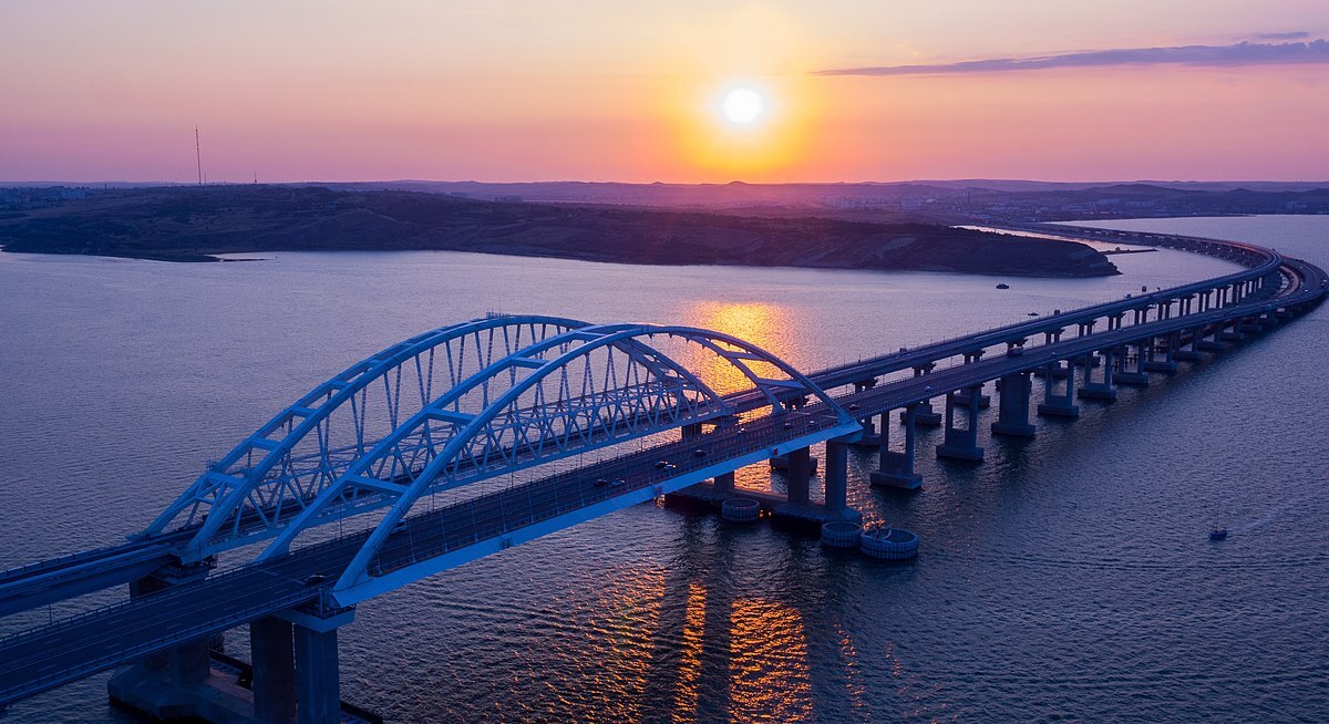 крымский мост море закат мост железная дорога