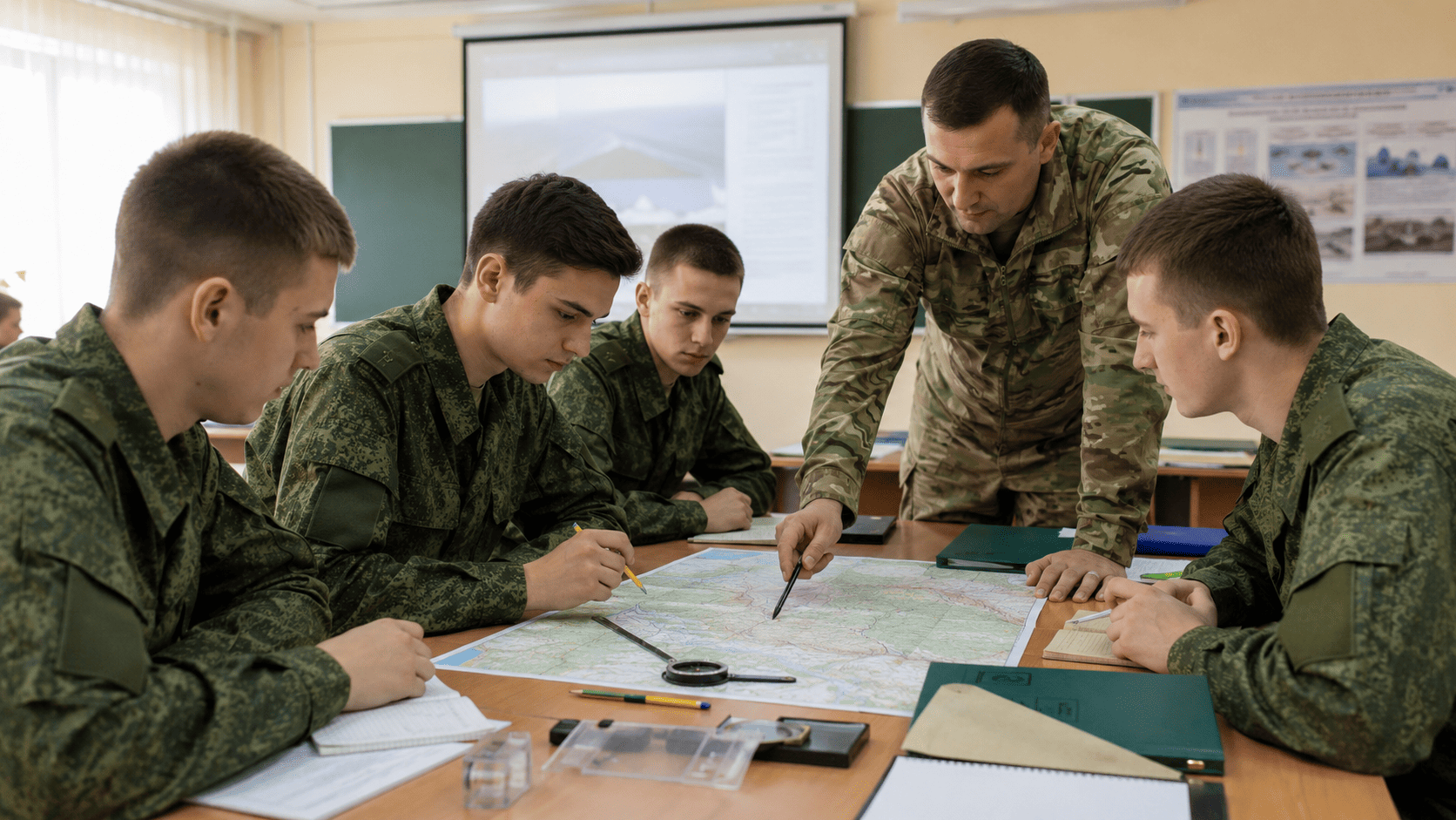 Курсант ВУЦ на занятии по военной подготовке