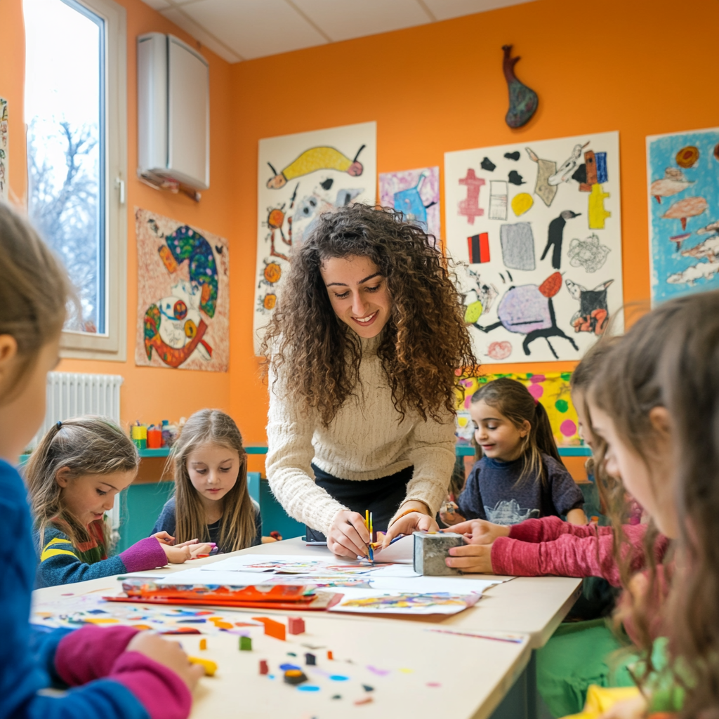 Дети на занятии в творческой мастерской детского центра