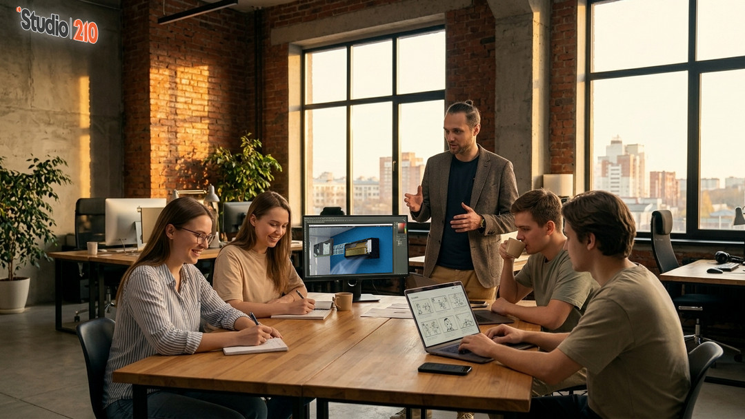 Команда анимационной CG студии STUDIO 210 за обсуждением проекта
