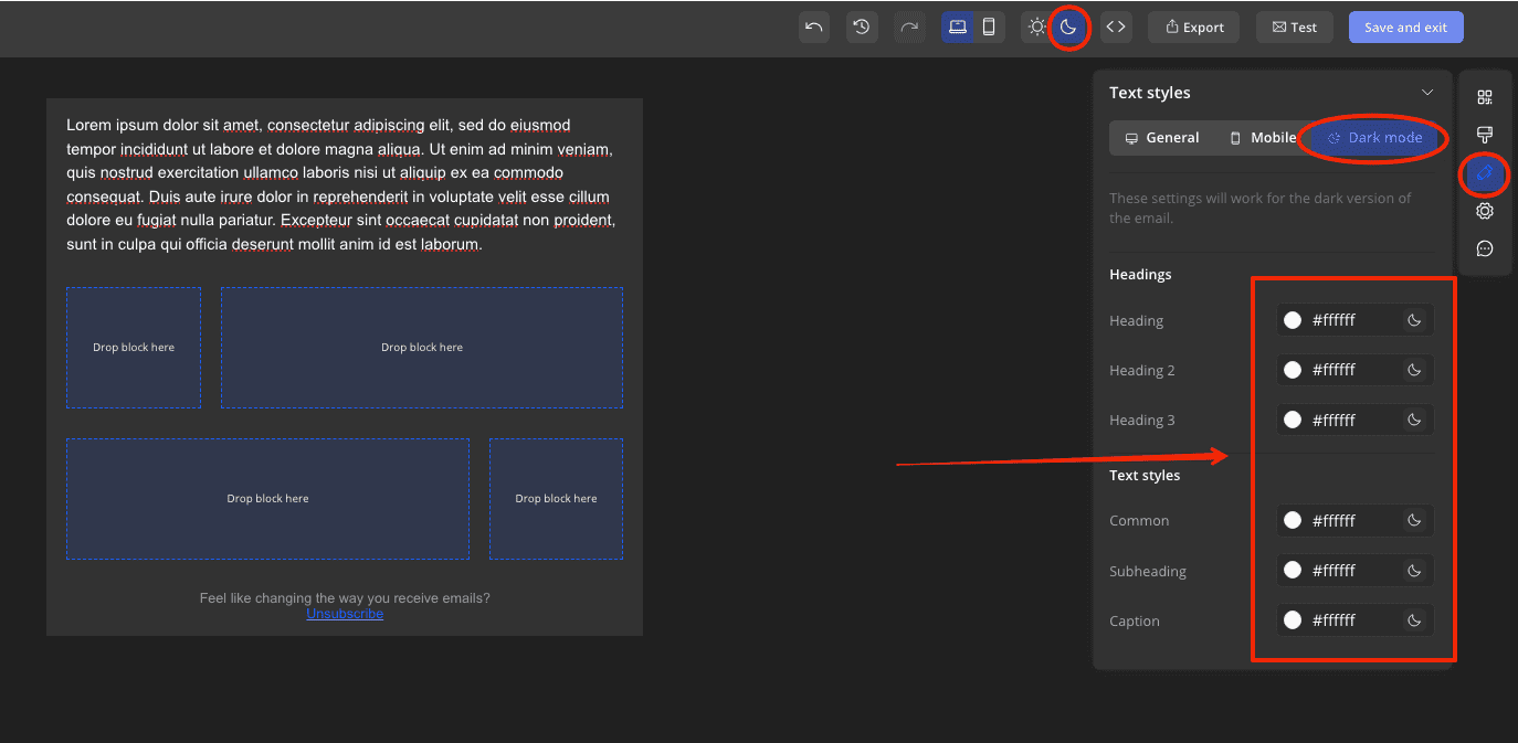Setting up text colors for dark mode in text styles
