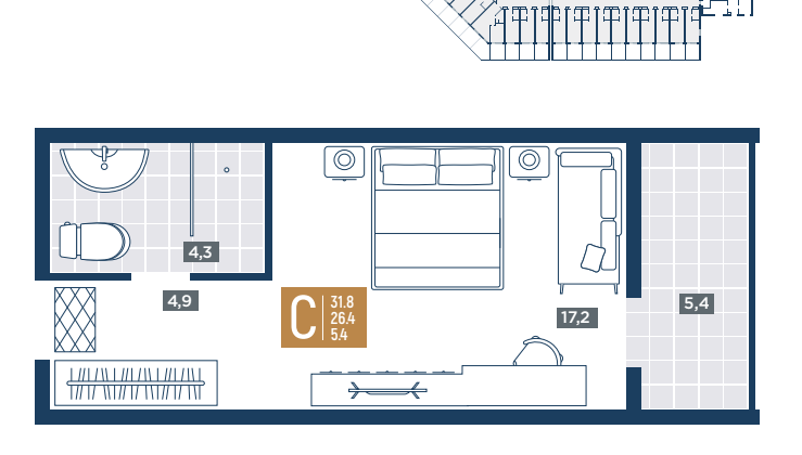 Планировка студия 31.8 м²
