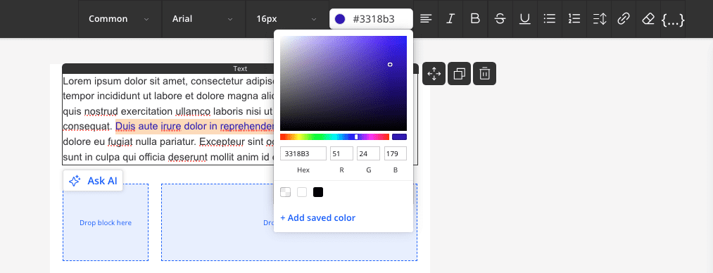 Setting up text colors in wysiwyg