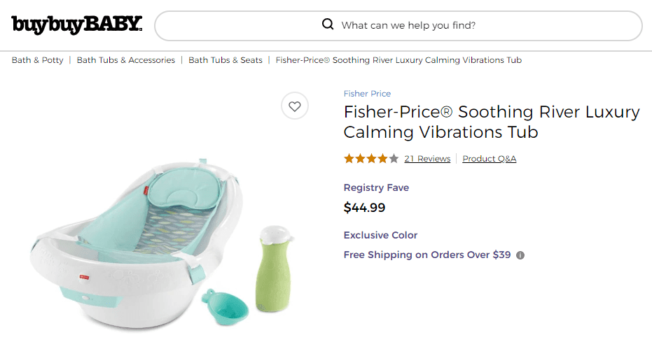 Calming Vibrations Tub for dropshipping from BuyBuyBaby on supplier site
