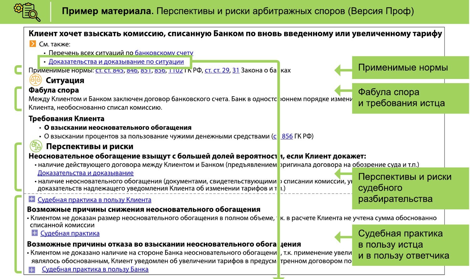 Перспективы и риски арбитражных споров: пример материала