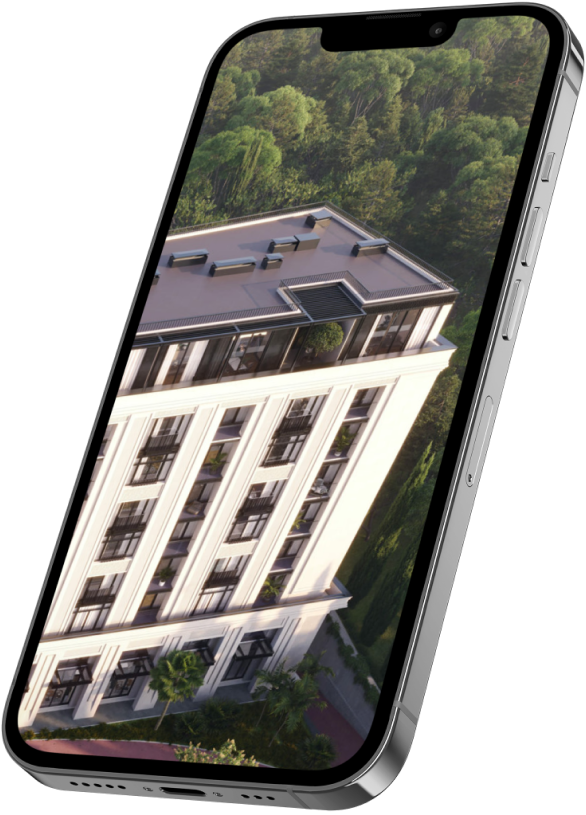 Апартаменты в Сочи, Апарт-комплекс Сочи, комплекс Radisson Collection в Сочи, Купить апартаменты Сочи, Вид на горы и море, Комплекс с шикарными видами, Мокап телефона