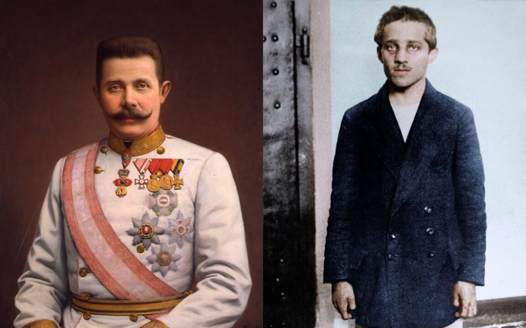 Слева направо: Франц Фердинанд, Гаврило Принцип