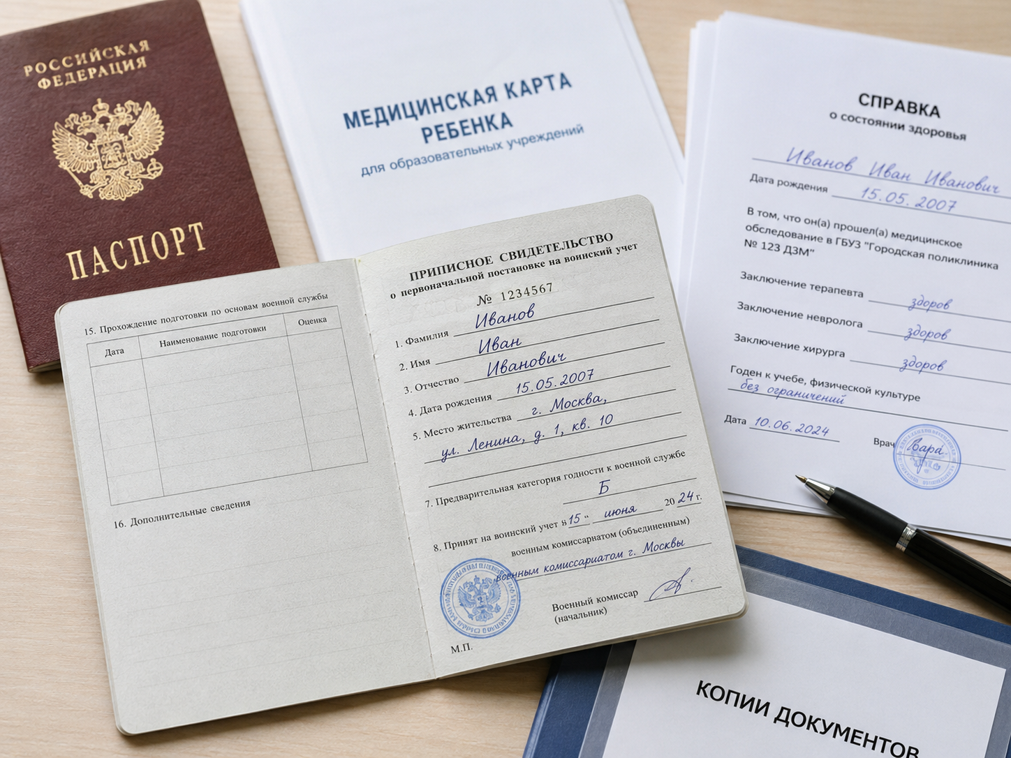 Приписное свидетельство призывника крупным планом с отметкой о категории годности