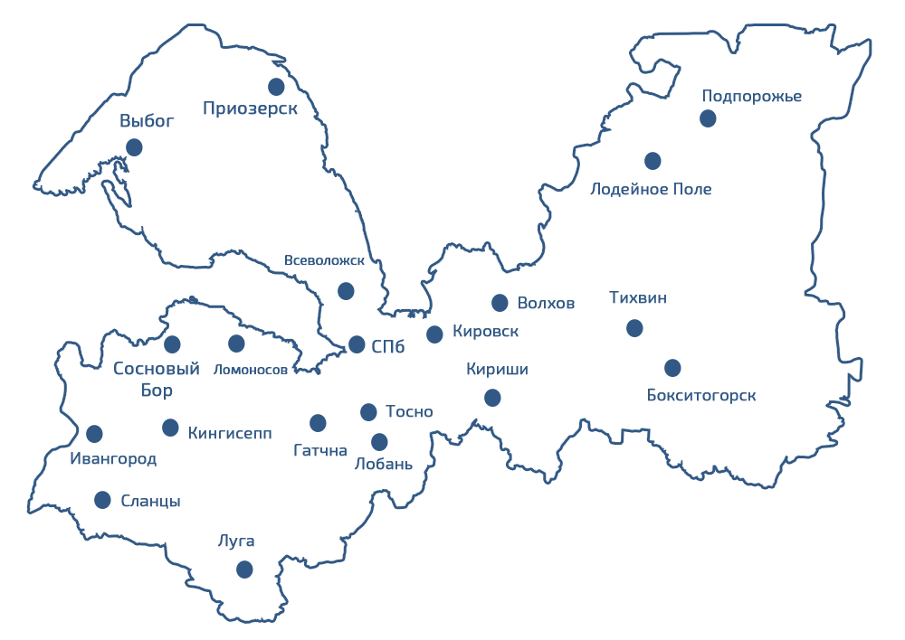 Карта санкт петербурга и ленинградской области с городами и поселками подробная