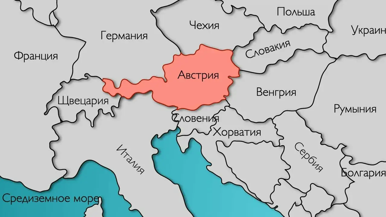 Карта Австрии и горный пейзаж