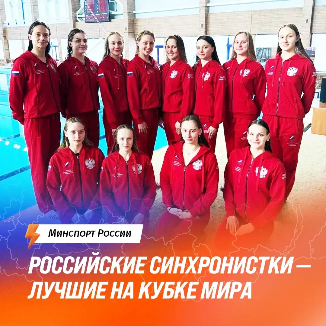 Сборная России по синхронному плаванию на этапе Кубка мира в Сиане 2026 после победы в произвольной программе.