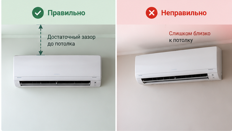 Расстояние от кондиционера до потолка