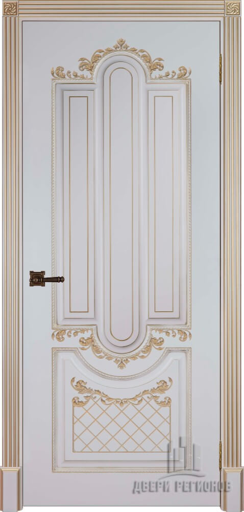 Дверь межкомнатная Александрия Патина золото глухая, цвет Эмаль слоновая кость RAL 9001