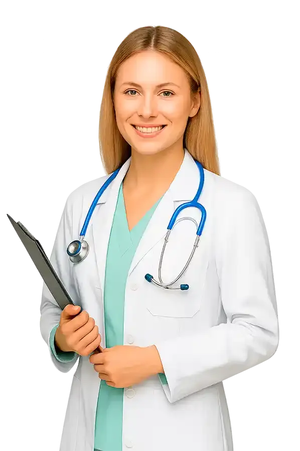 Врач-нарколог в белом халате с стетоскопом