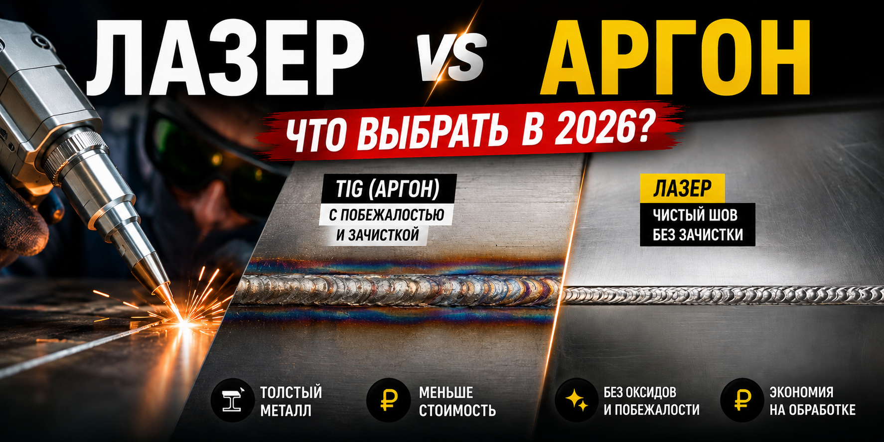 Сравнение шва лазерной сварки и аргонодуговой TIG на нержавейке