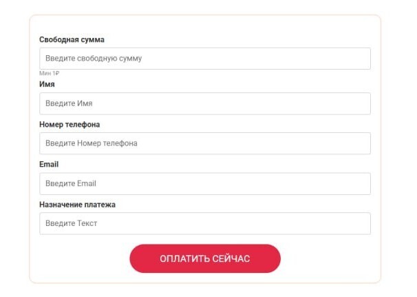 Платёжная форма со свободной суммой: клиент вписывает сам - фото