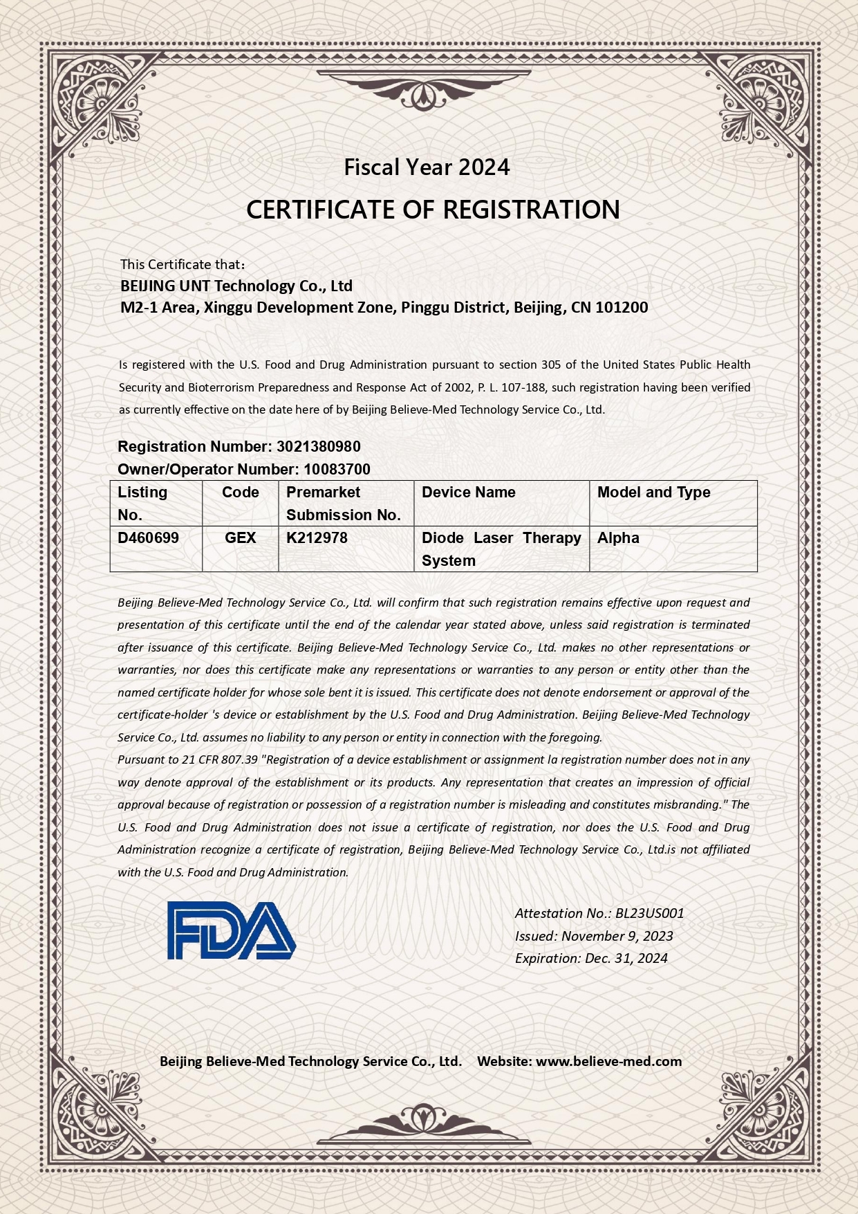 About Us   2024 CERTIFICATE OF  