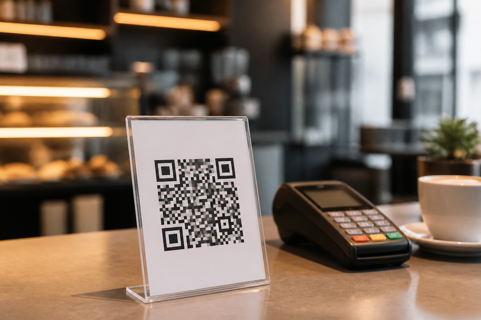 Настольная акриловая табличка с QR-кодом в кафе