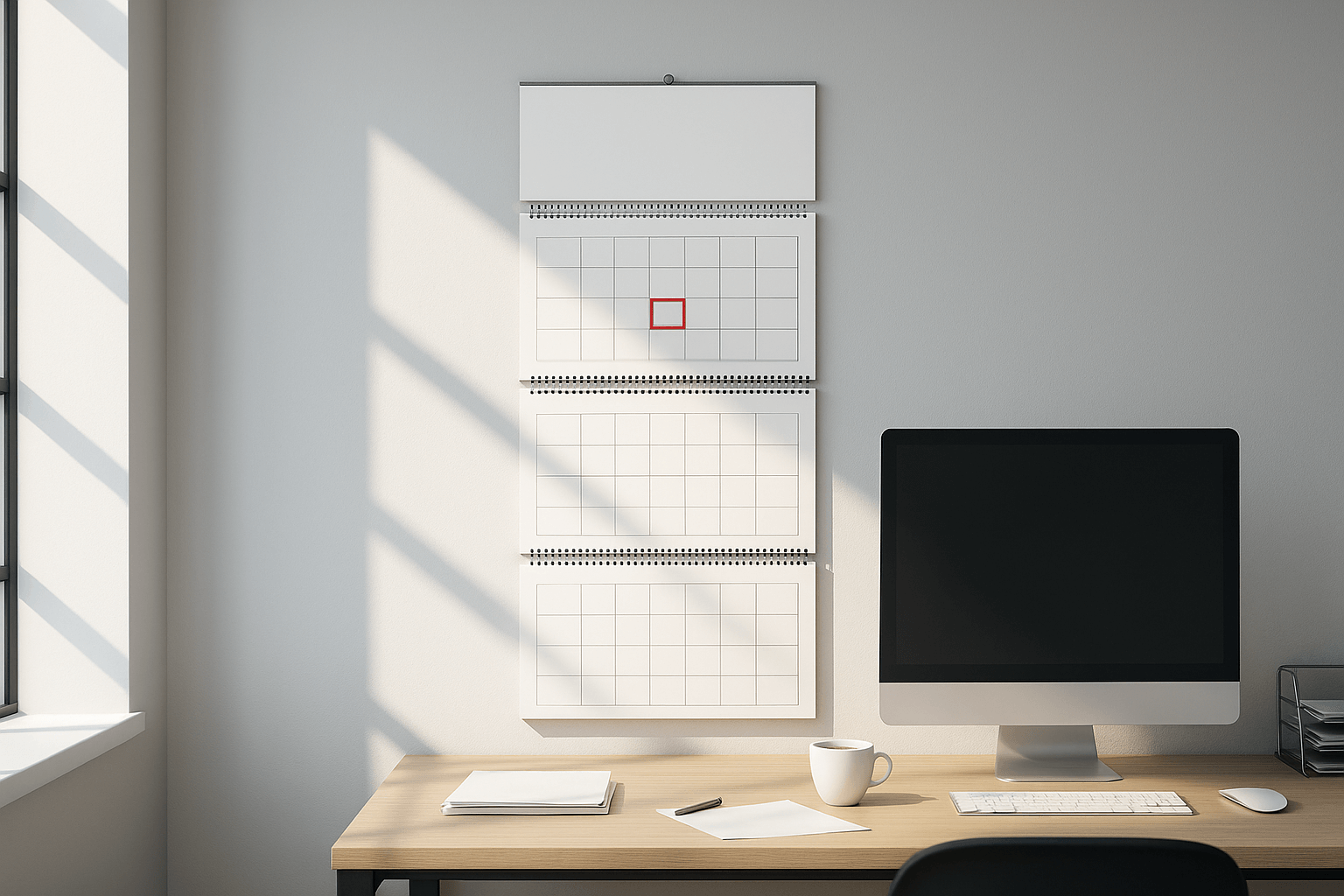 Квартальный календарь с тремя блоками и рекламным полем в фирменном стиле