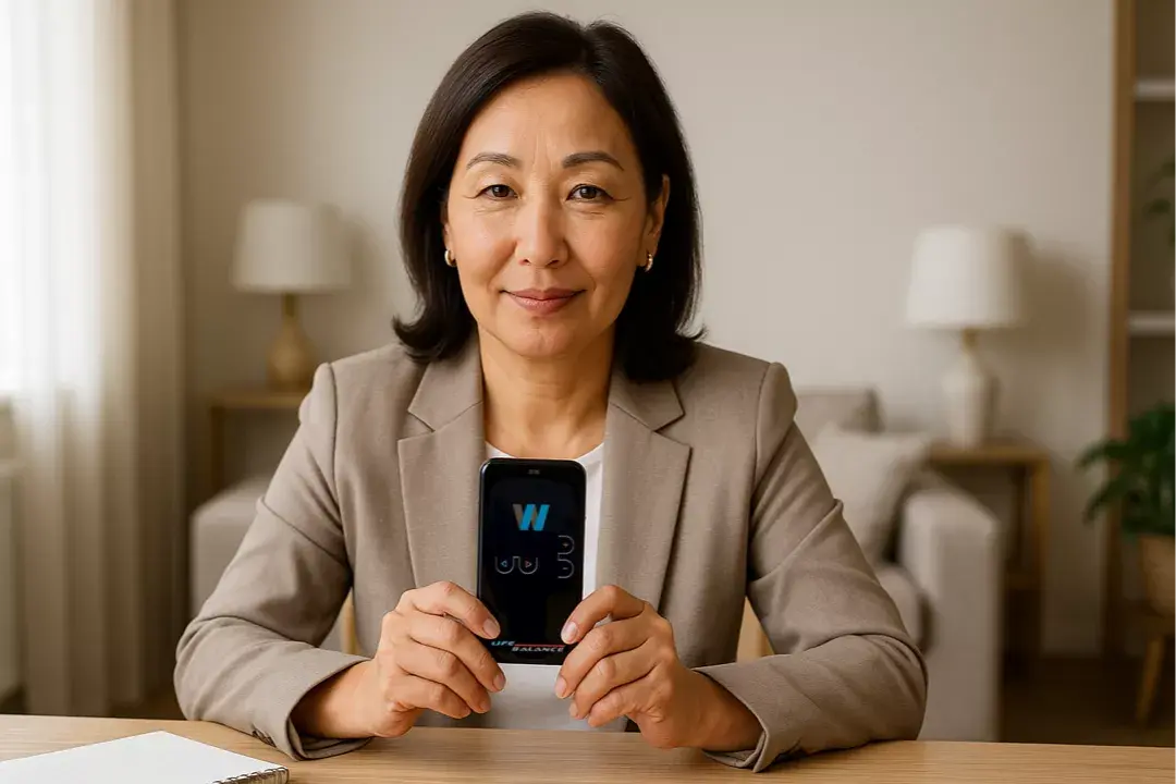 Консультант WebWellness показывает прибор БРТ Life Balance 2