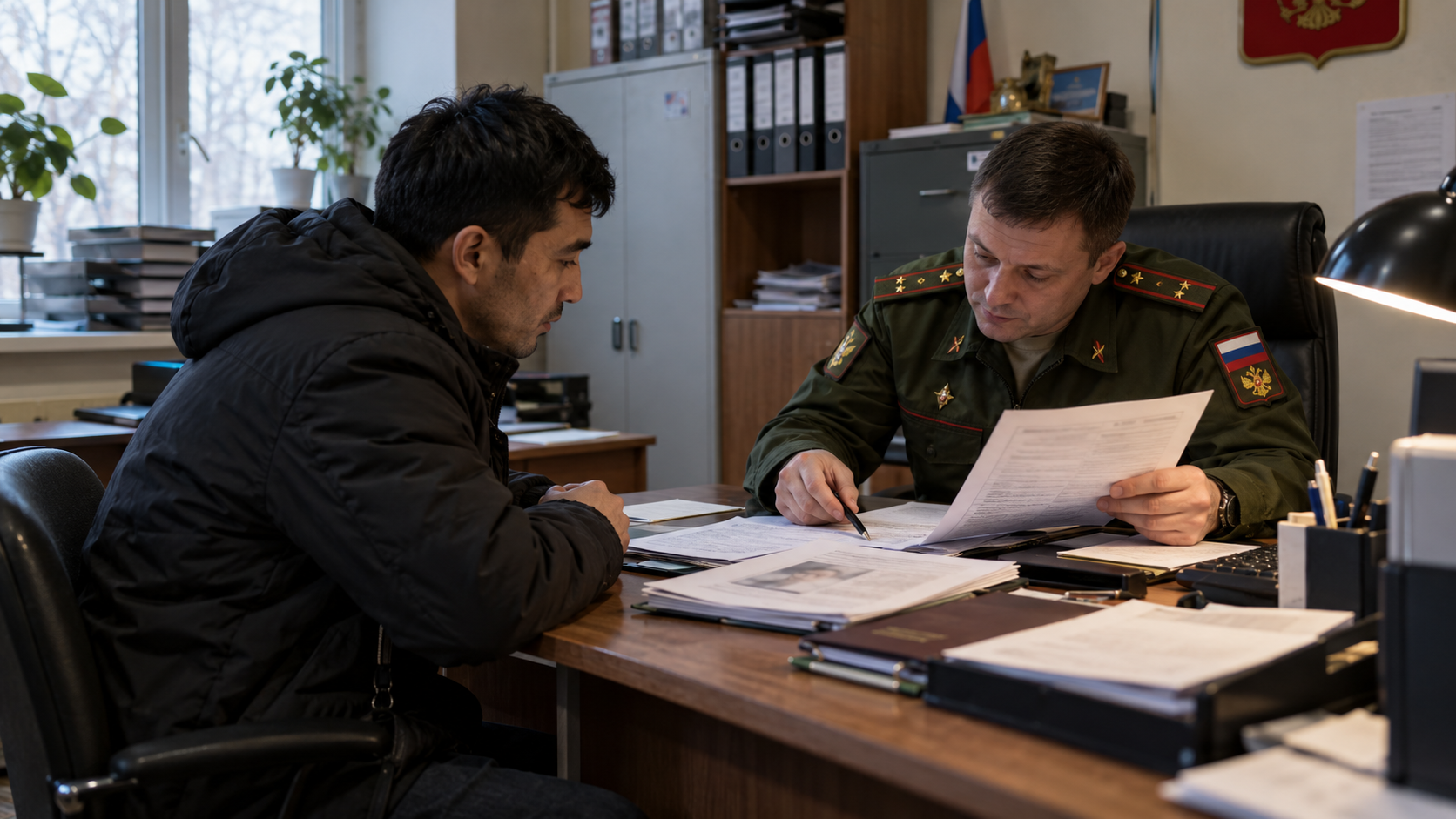 Мужчина консультируется по вопросам оформления документов
