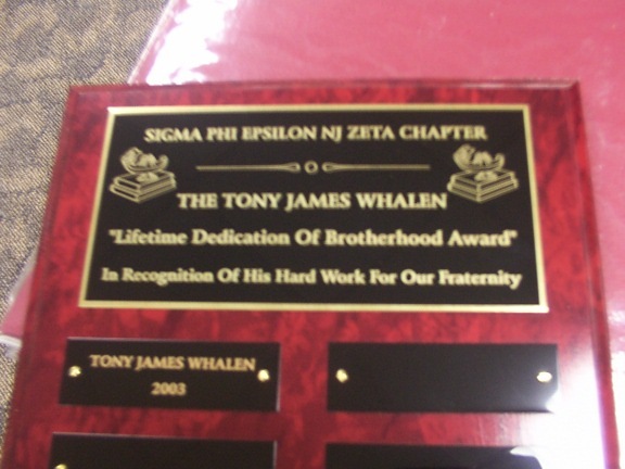 Sigma Phi Epsilon NJ Zeta Chapter, Tony James Whalen LROB Award, 2003