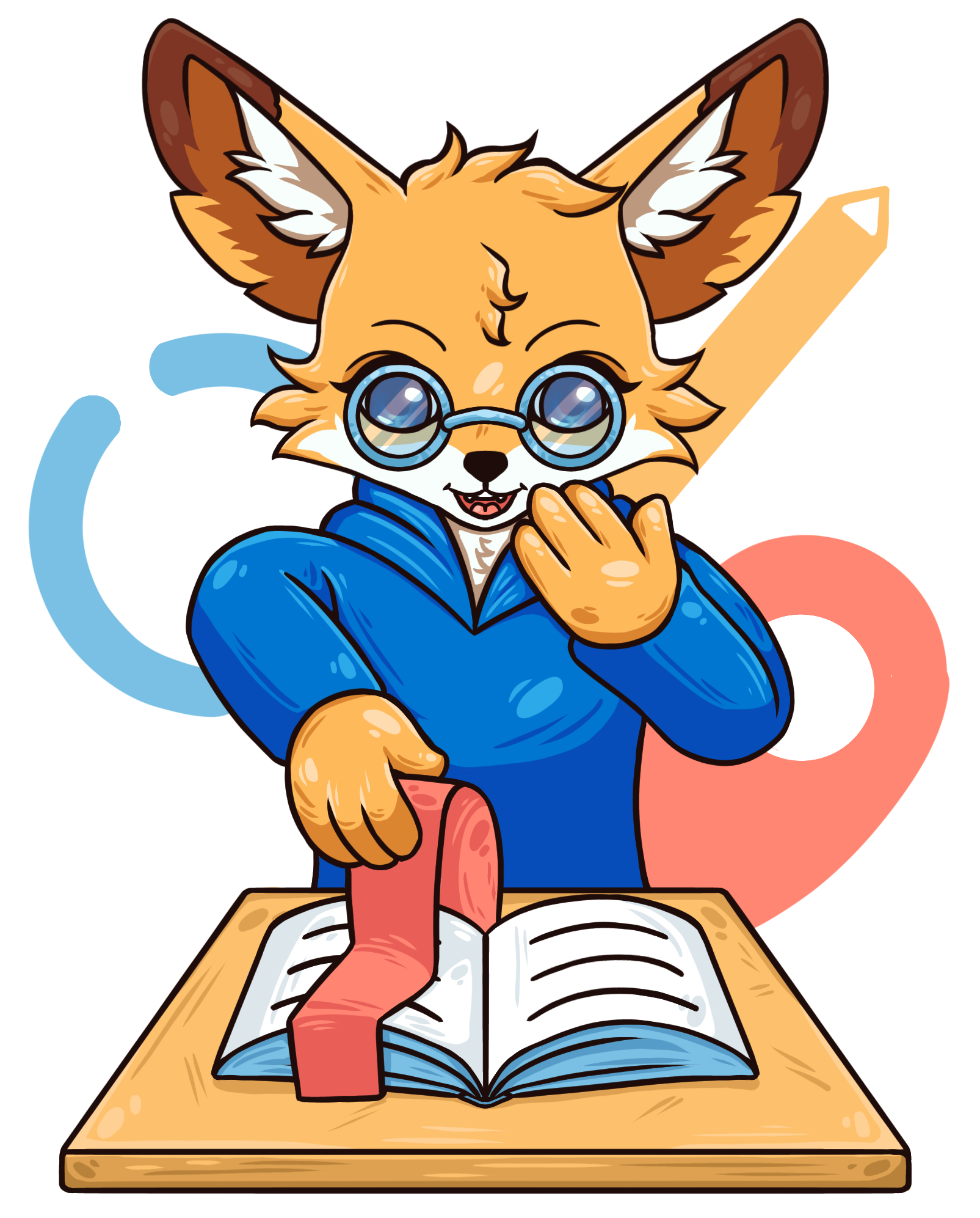 Лис фенёк с учебником,иллюстрация