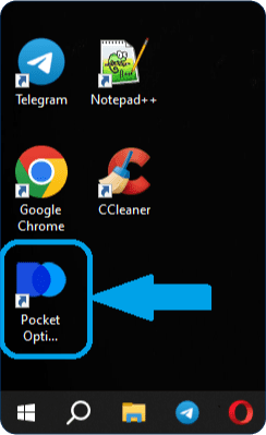 Pocket Option menyelesaikan instalasi aplikasi pada PC Windows - pintasan aplikasi di desktop