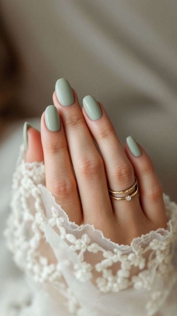 Маникюр в цвете шалфей