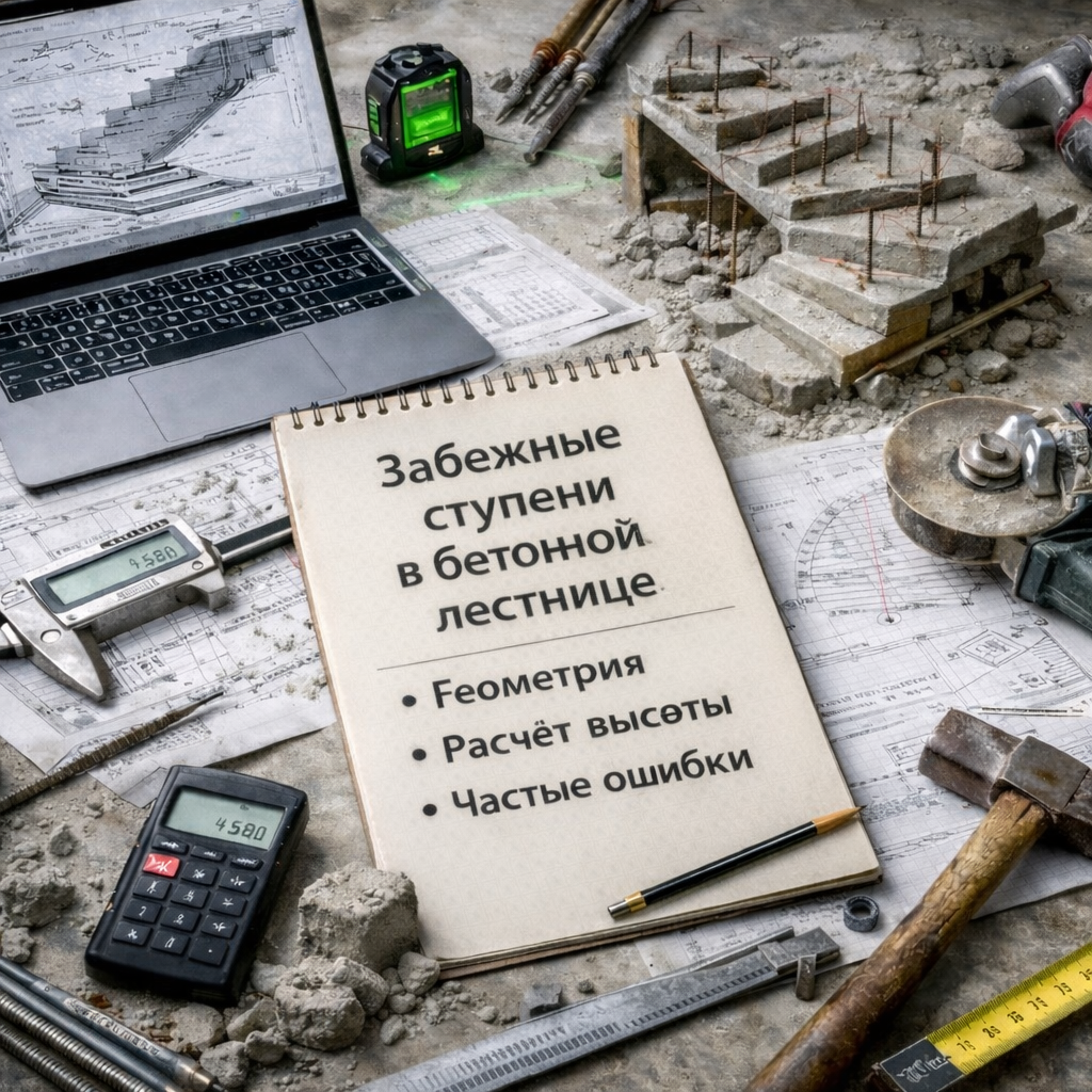 Бетонная лестница с забежными ступенями