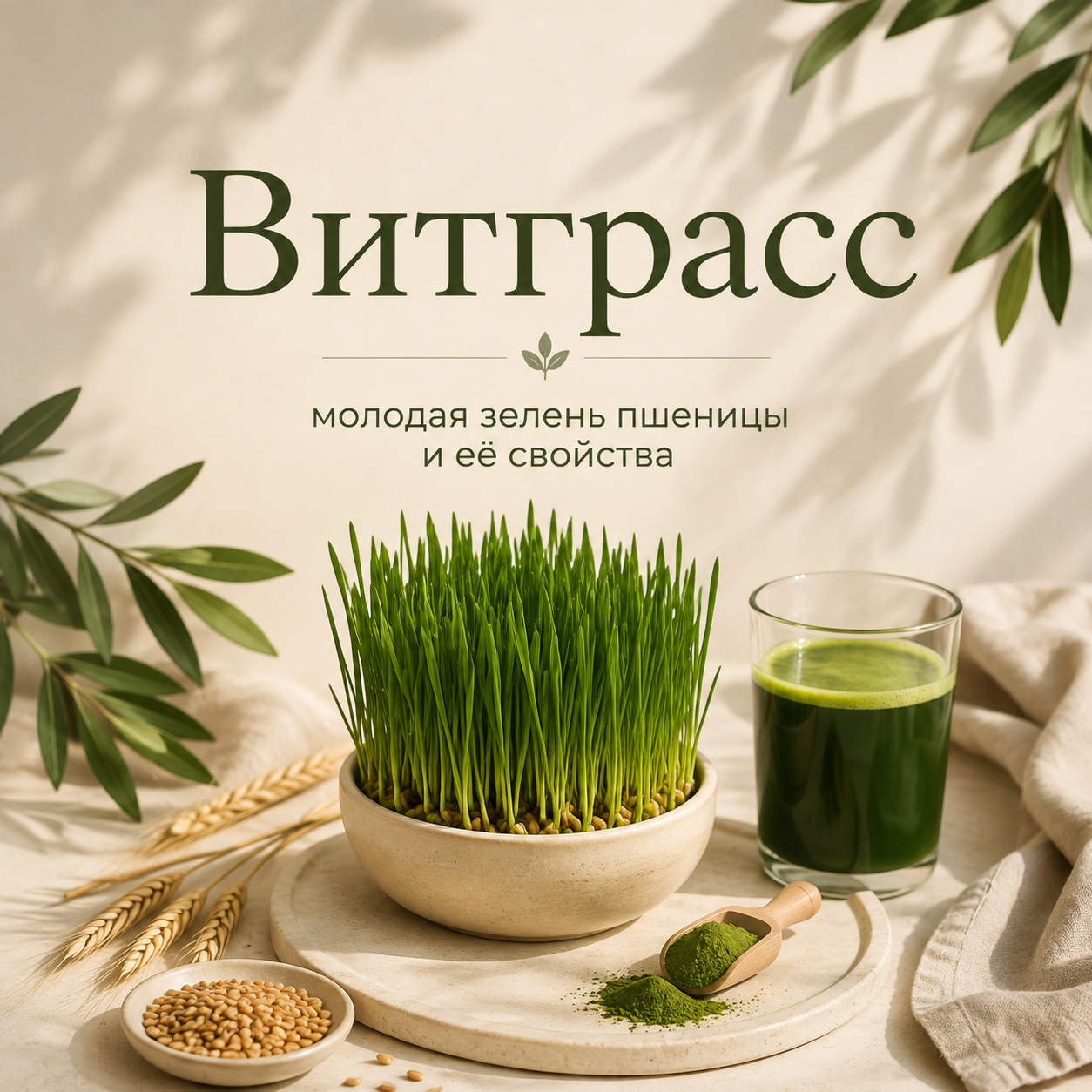 Молодые зелёные побеги пшеницы витграсс — статья о составе и свойствах растения в Энциклопедии NutriZen