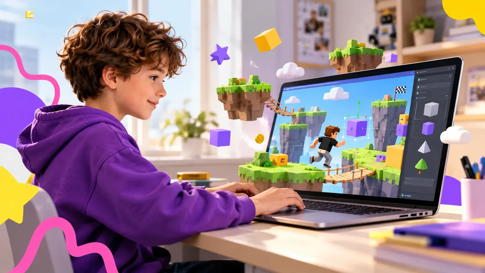 Школьник строит собственный игровой 3D-мир, а не просто играет