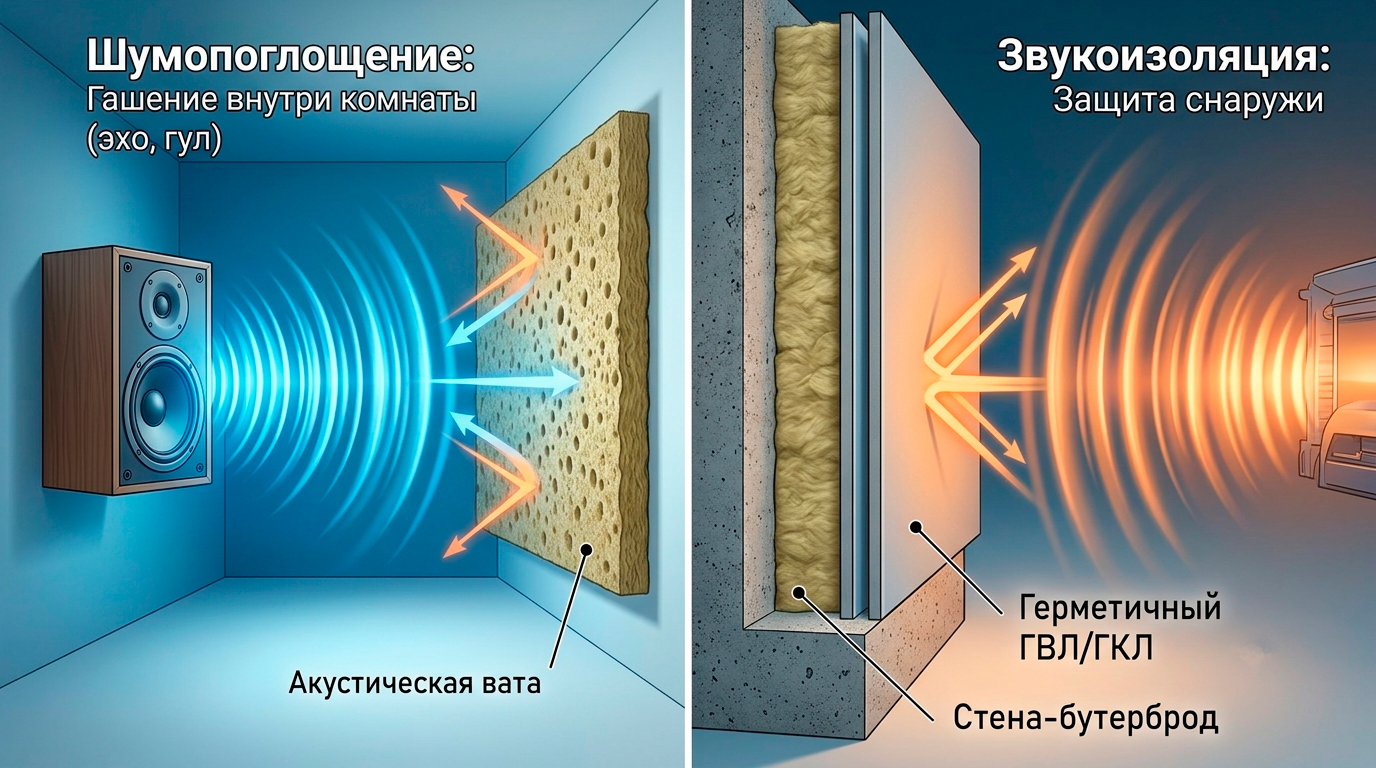 Чем шумоизоляция отличается от звукоизоляции