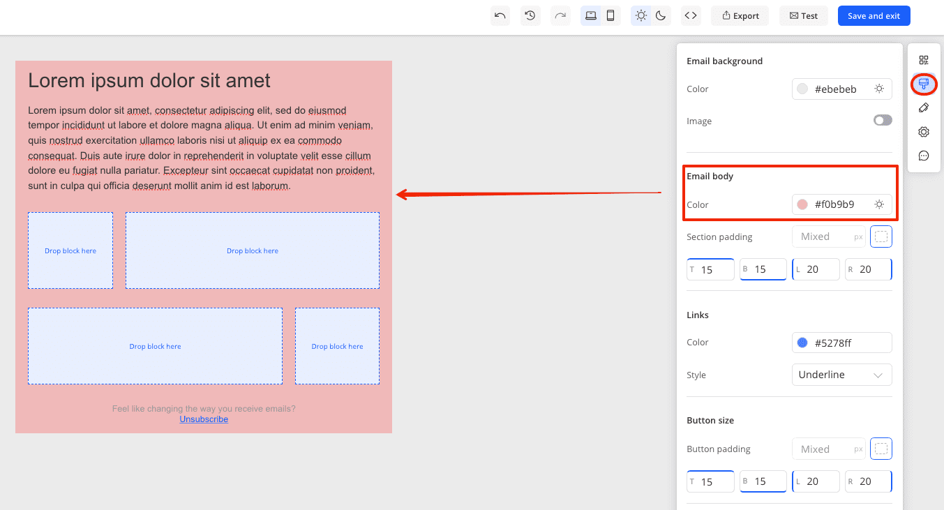 Setting up background color for email content