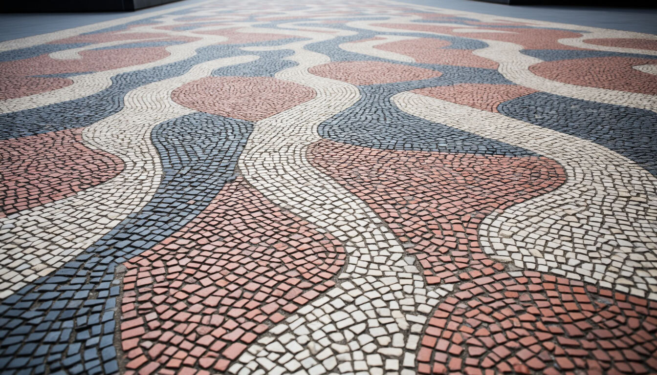patterned resin bound aggregate pavement in a pedestrian zone