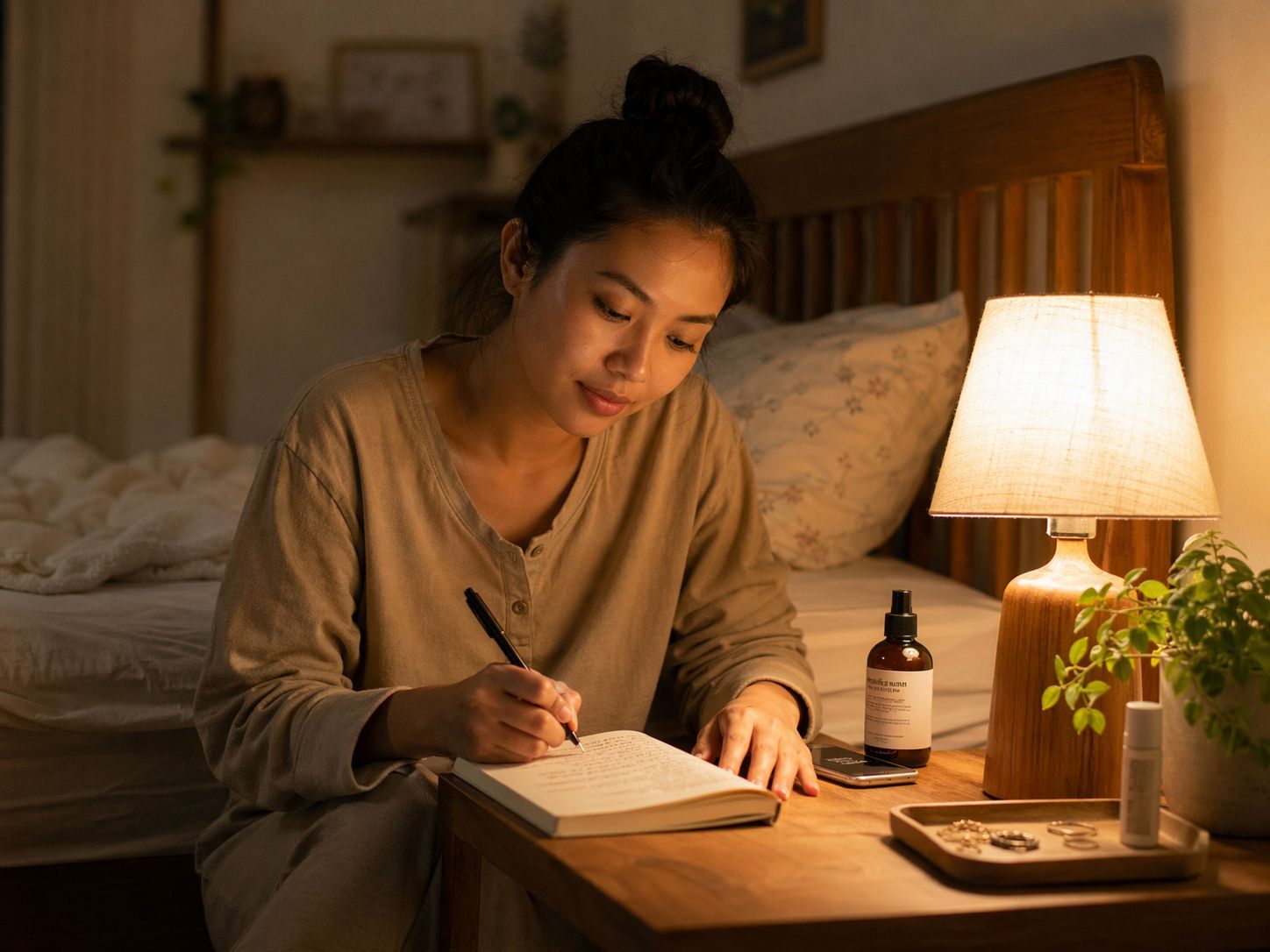 Rutinitas malam tenang dengan jurnal untuk membantu tidur lebih nyenyak