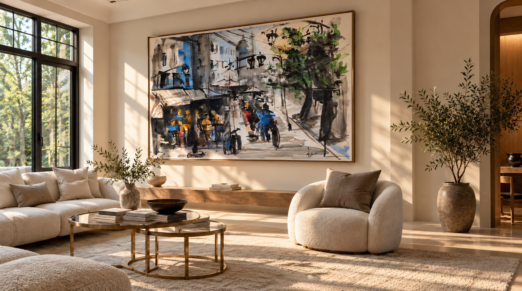 Original painting displayed in a refined contemporary interior