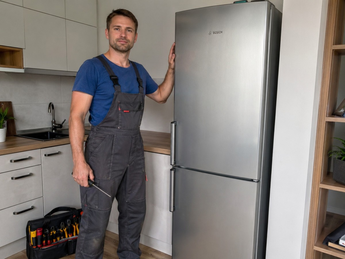 Мастер ТехДоктор Уфа рядом с холодильником