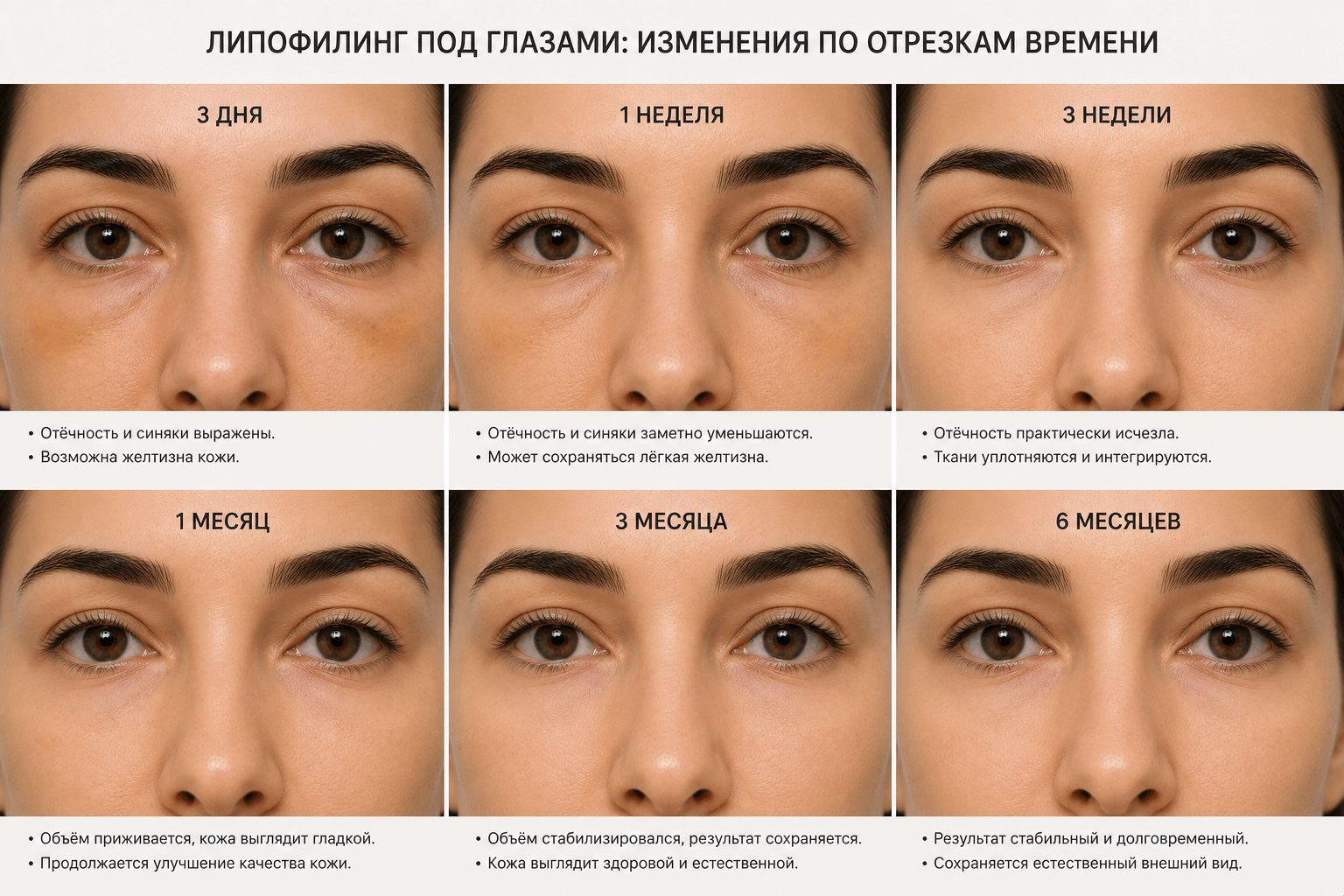 Изменения по срокам после липофилинга под глазами