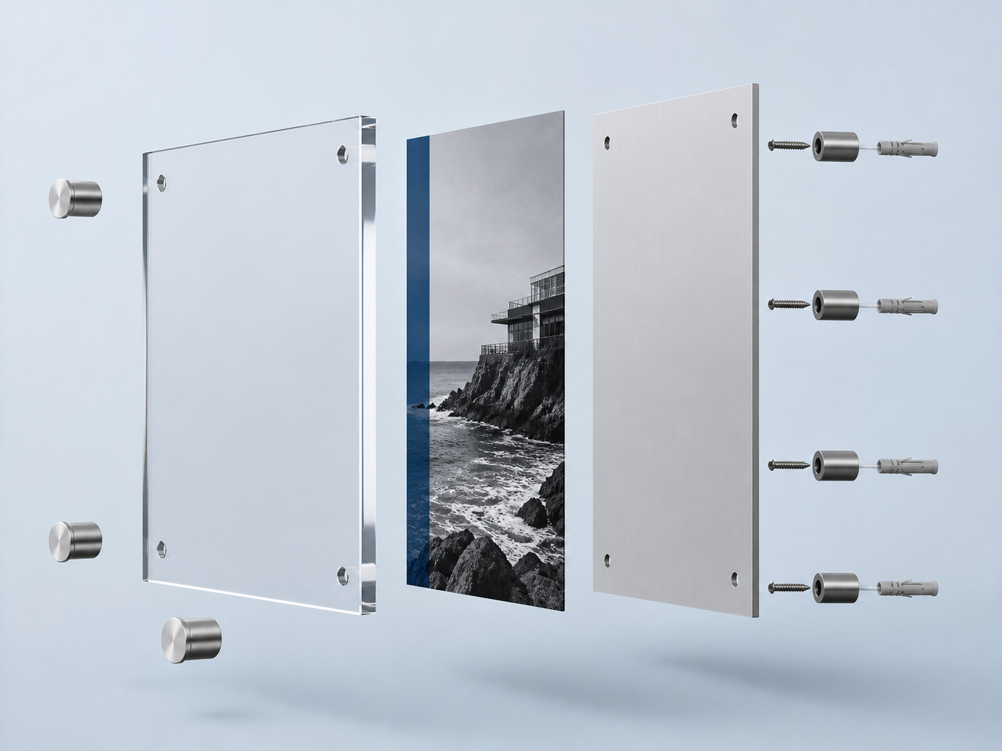 Технический разрез многослойной информационной таблички с креплением